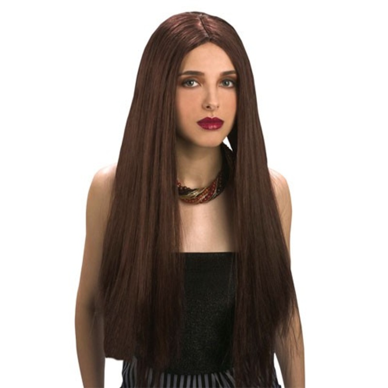 Wig long hair straight brown