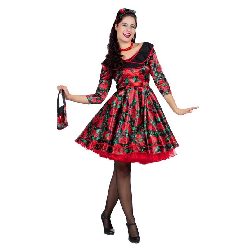 1950s rose dress for women 34