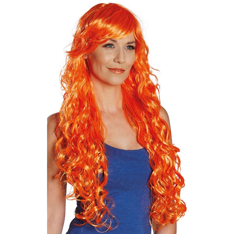 Extra long neon orange wig