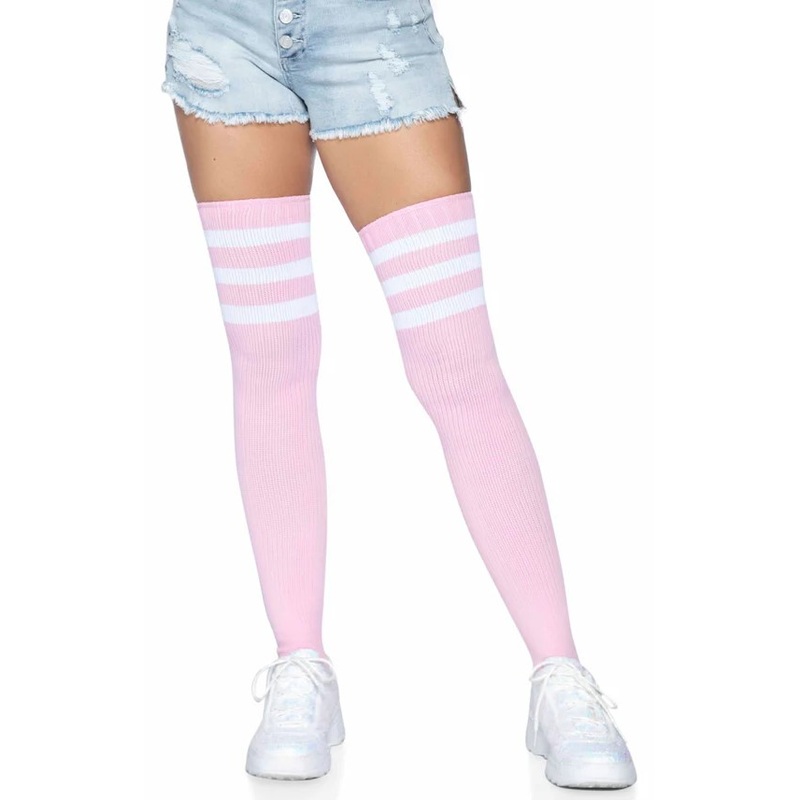 College Overknee Stockings Pink-White