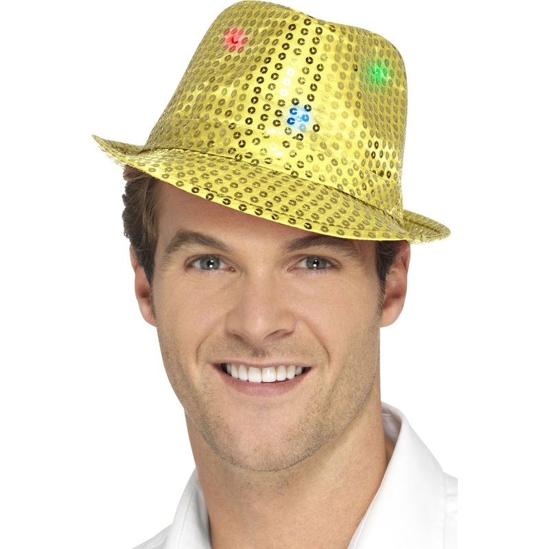 Golden sequin hat with LED lights