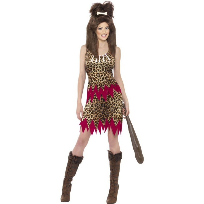 Kaga stone age woman dress with leopard print S
