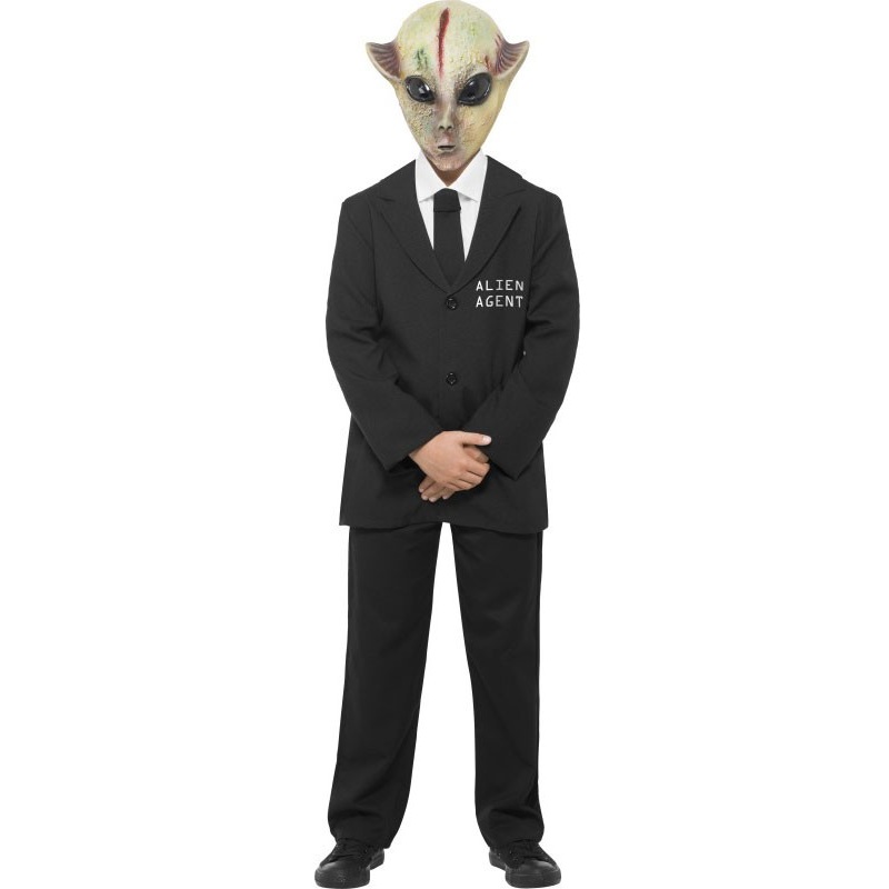 Man in Black Child Costume Alien Suit Agent
