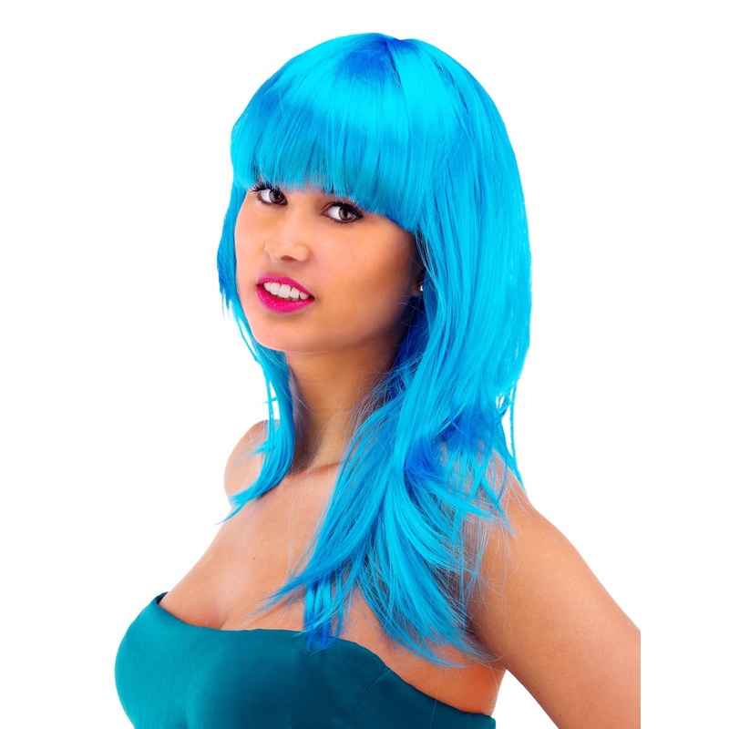 Tiffany long hair wig with pony blue