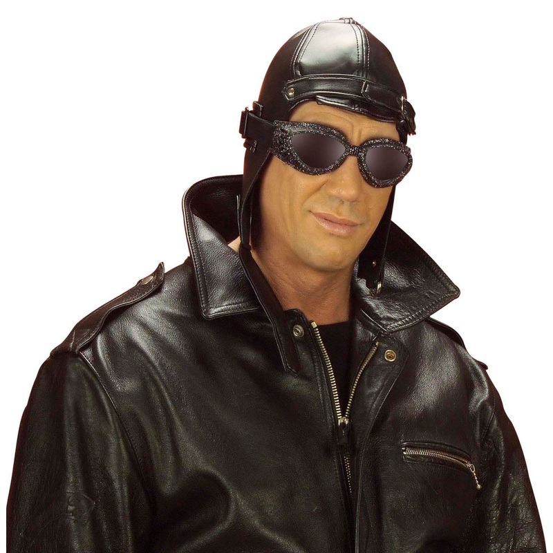 Black aviator cap in leather look