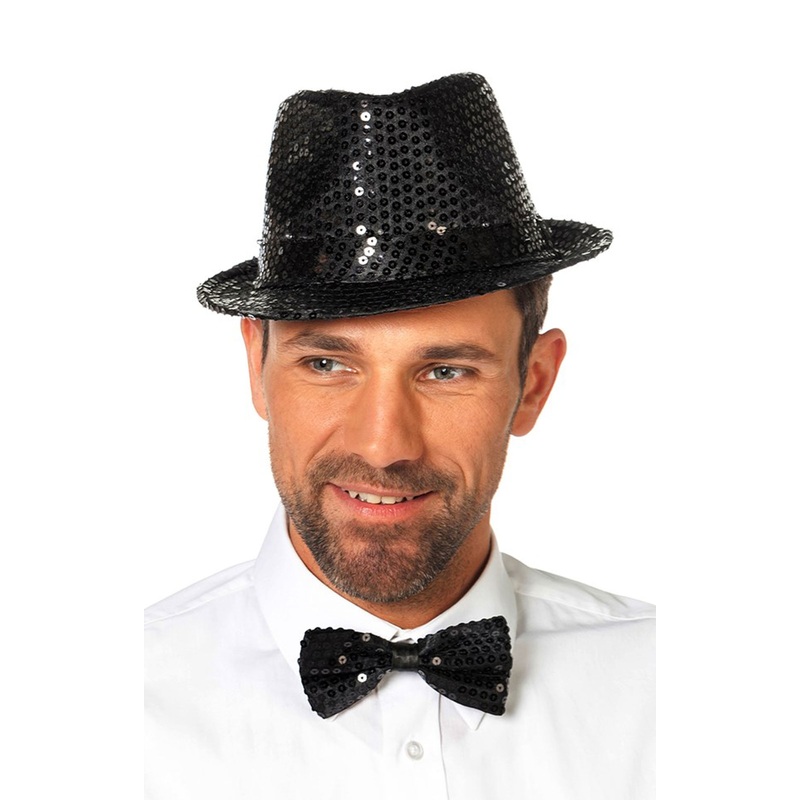 Glitter sequin bow tie black