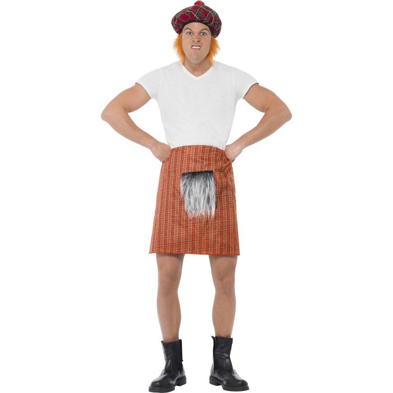 Mr Fleecy Scotsman men's tartan skirt with fur pocket