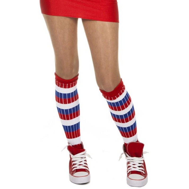Retro knee socks striped red-white-blue 37-41