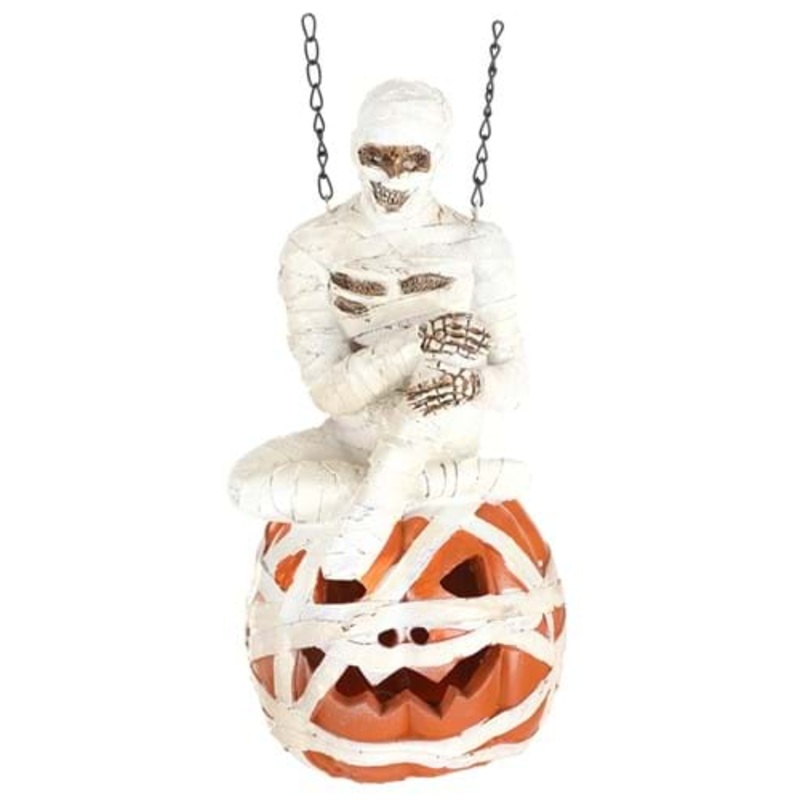 12 Inch Resin Mummy On LED Pumpkin Arrow Figure Standard