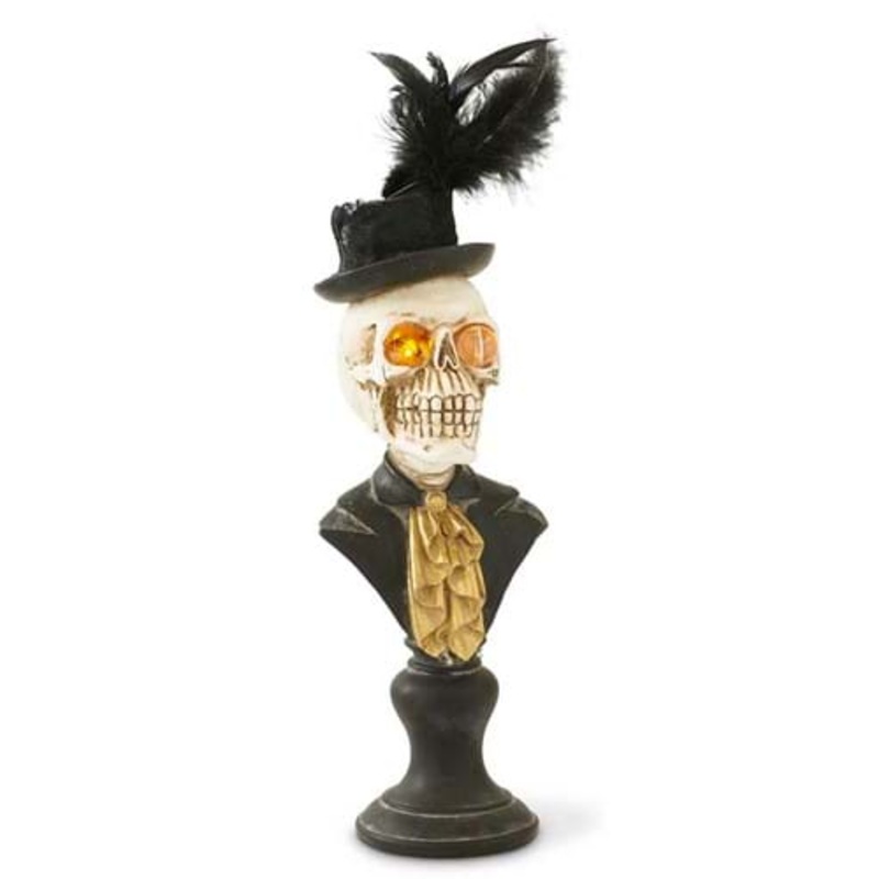 18" Skeleton Bust with LED Eyes on Pedestal Decoration Standard