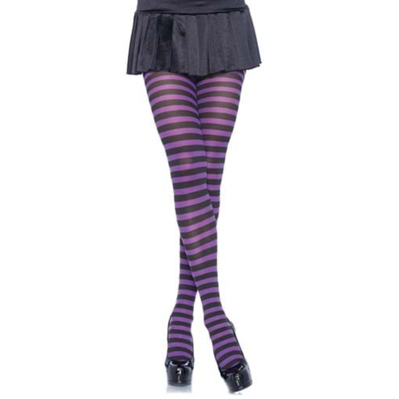 Black and Purple Striped Nylon Tights for Women Standard