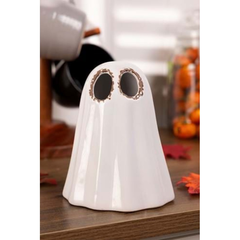 Ceramic White Ghost with LED Eyes Halloween Decoration Standard
