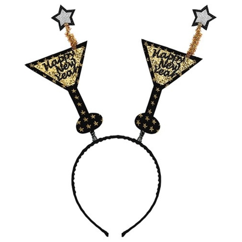 New Years headband with martini glasses gold