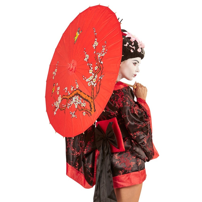 Red umbrella with an Asian pattern