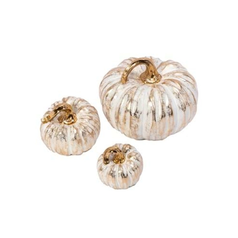 Set of 3 Gold & White Resin Pumpkins Standard