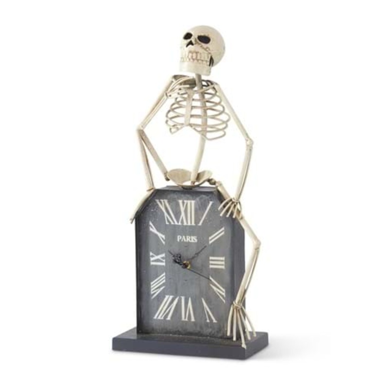 21.5" Tombstone Clock with Skeleton Halloween Decoration Standard