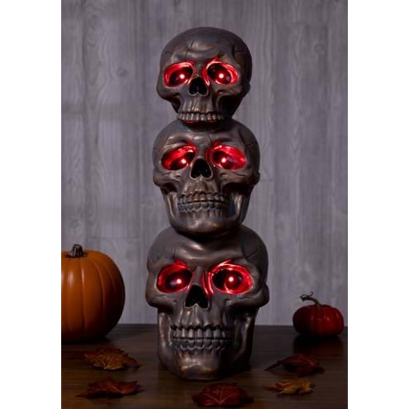 27.5" Bronze Light Up Stack of Skulls Halloween Prop Standard