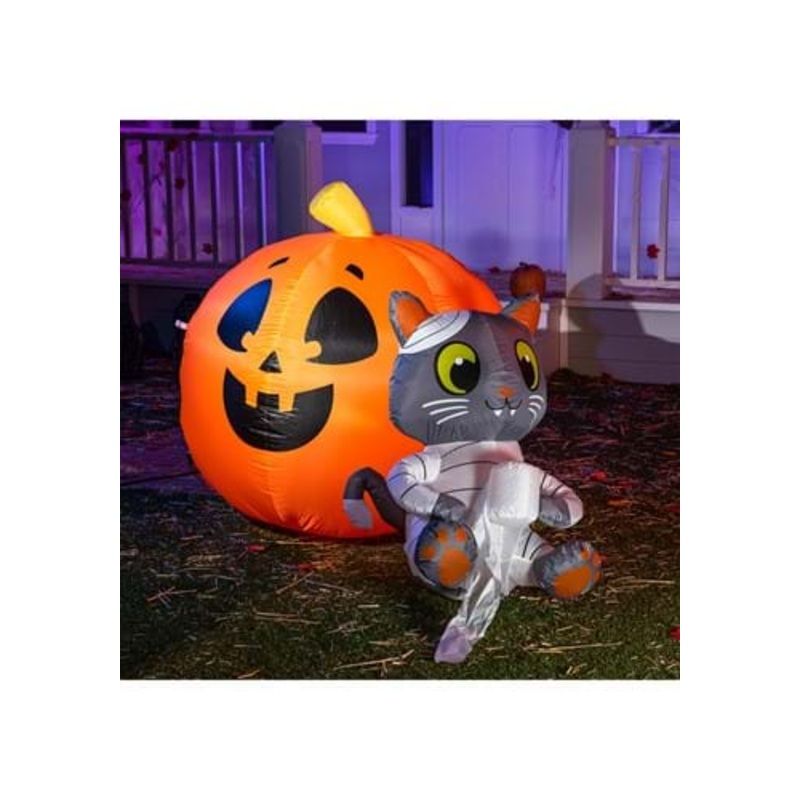 4FT Inflatable Mummy Cat and Pumpkin Halloween Decoration Standard