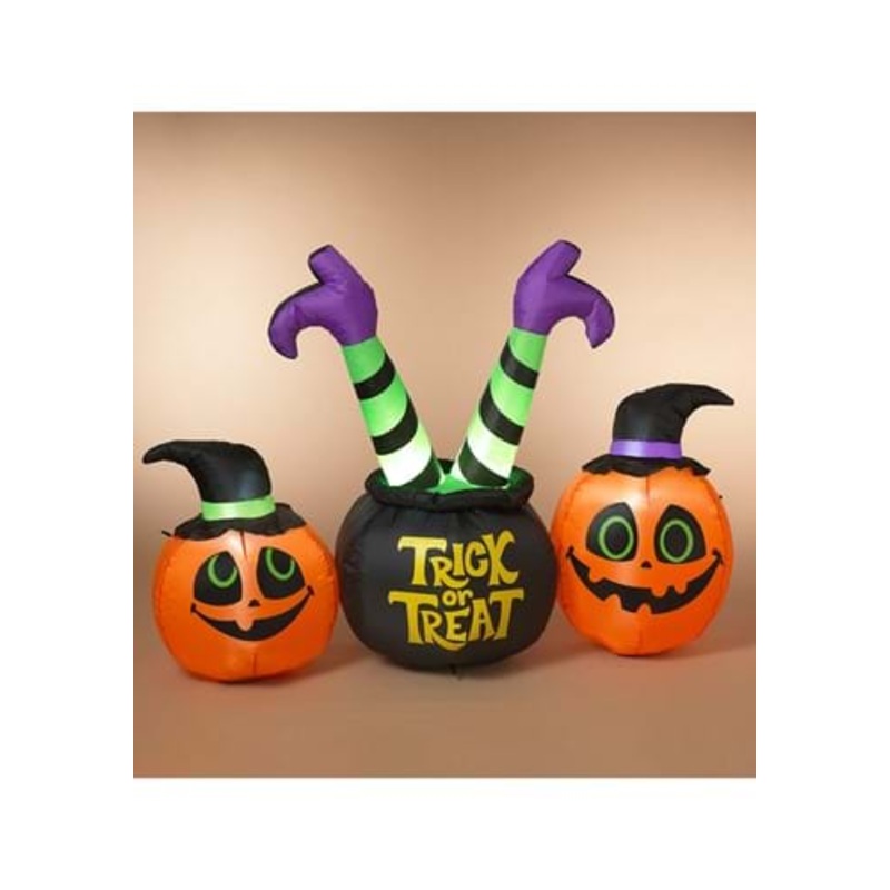 64" Lighted Inflatable Witch & Pumpkins Halloween Decoration Standard