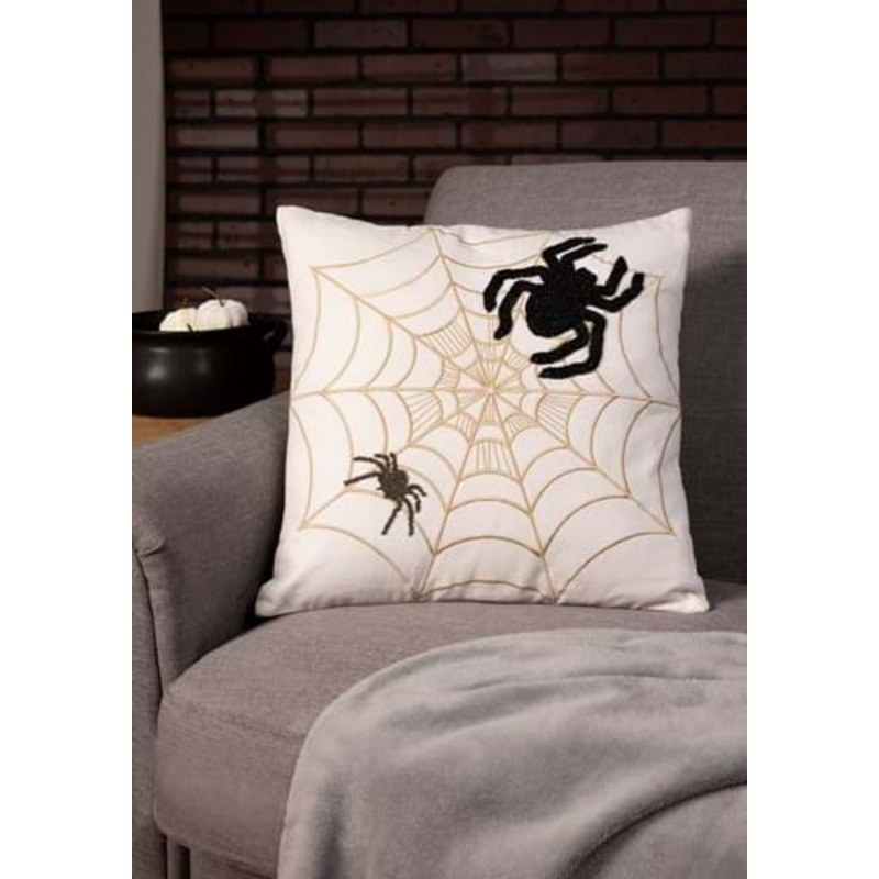 Embroidered Spiders & Web 18-Inch Pillow Standard