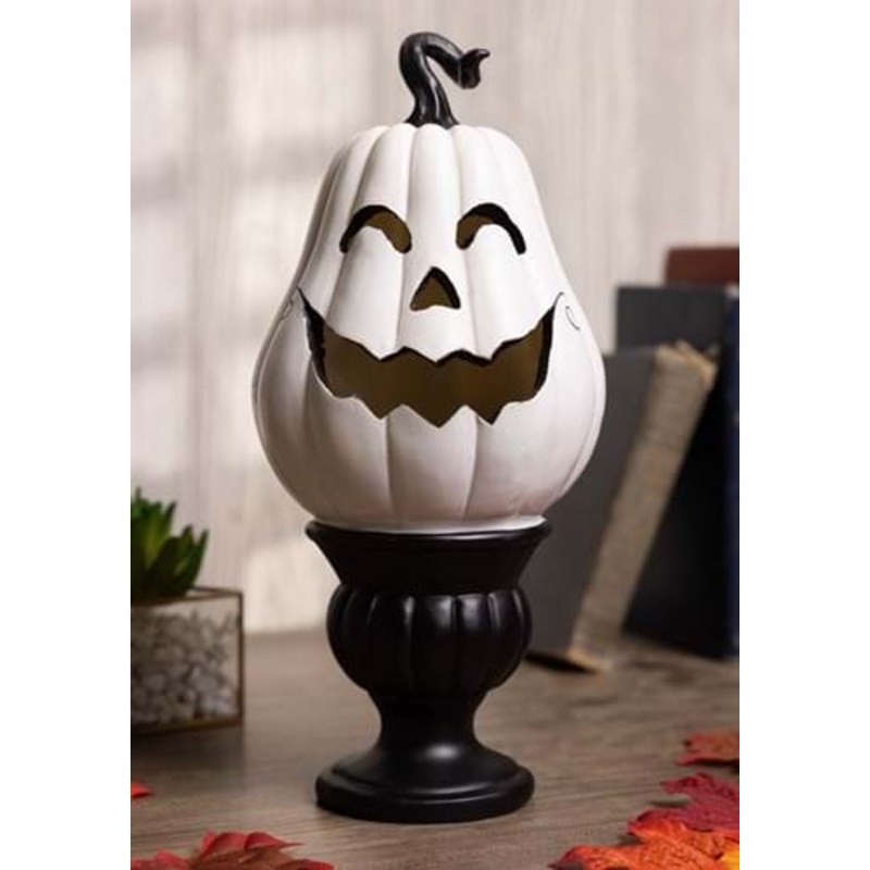 Light Up White Pedestal Pumpkin Halloween Decoration Standard