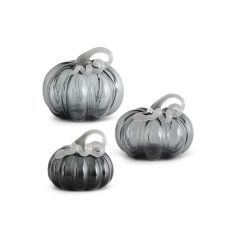 Set of 3 Gray Glass Pumpkins Holiday Decoration Standard