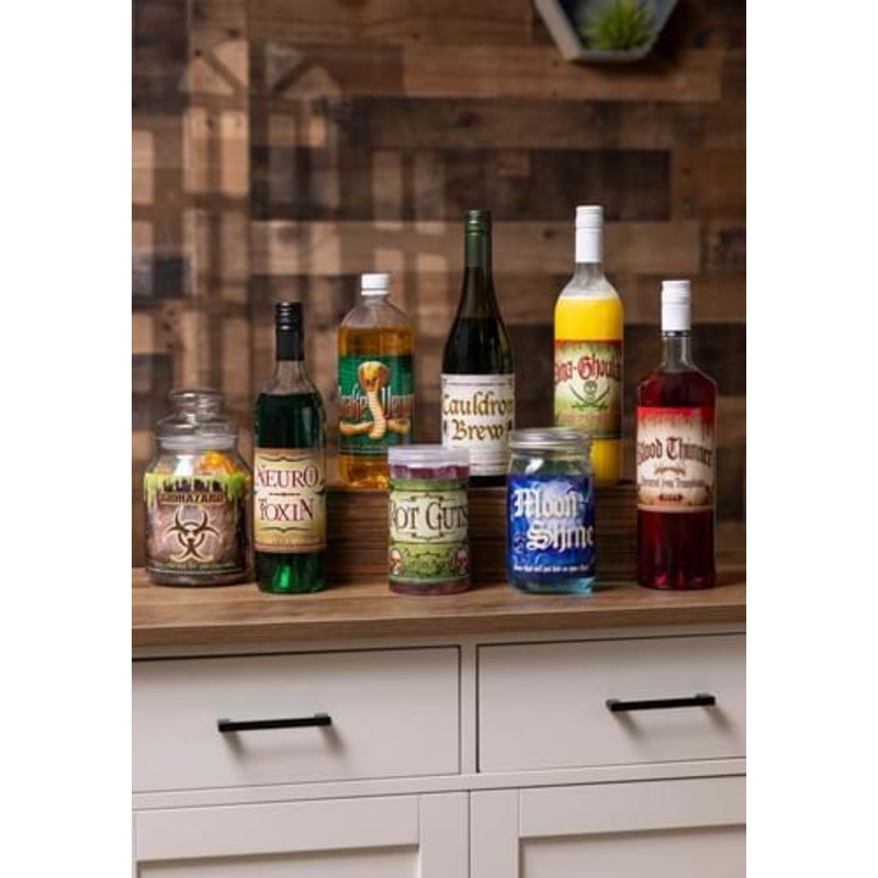 Set of Eight Scary Sticker Bottle Labels Standard