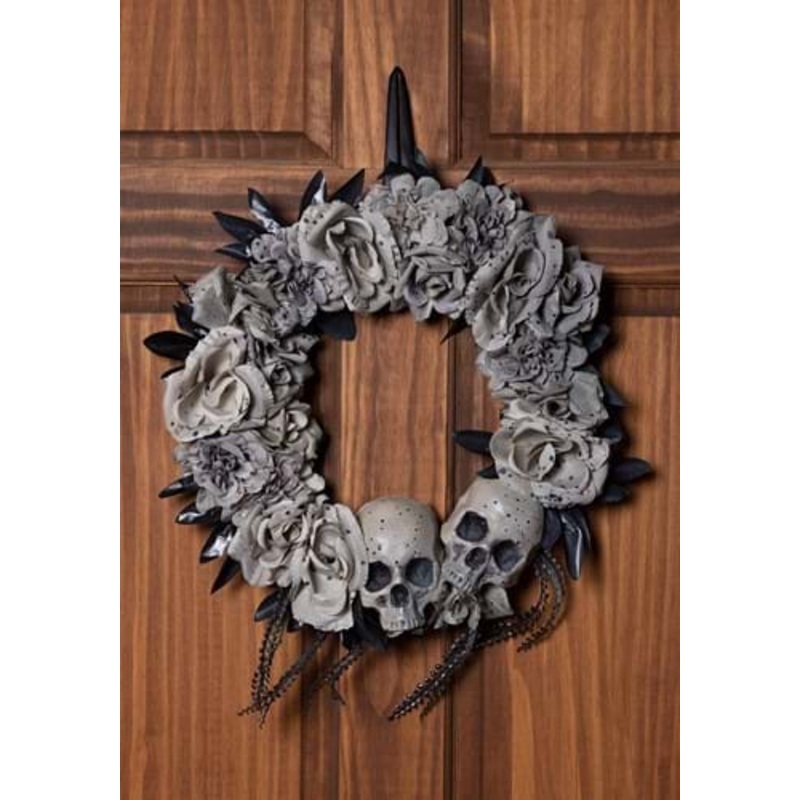 20-Inch Faded Skull & Roses Halloween Wreath Decoration Standard
