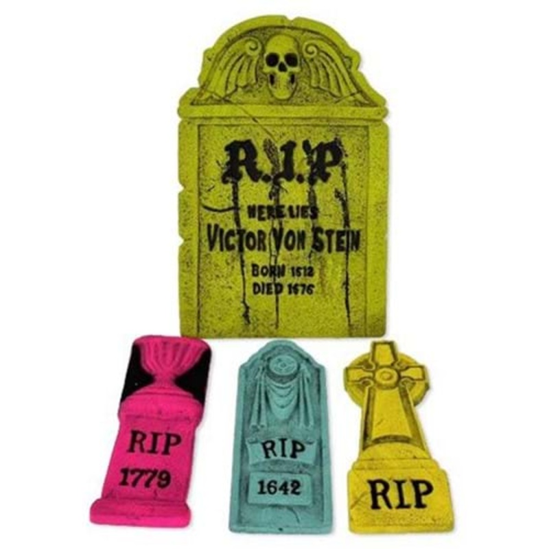 4-in-1 Neon Colored Tombstone Decorative Set Standard