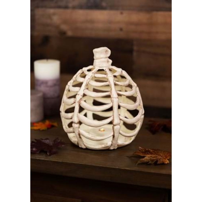 9" Light Up Bone Pumpkin Halloween Decoration Standard