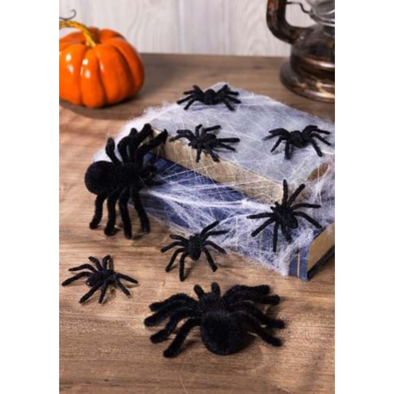 Set of Fuzzy Black Spiders Prop Decoration Standard