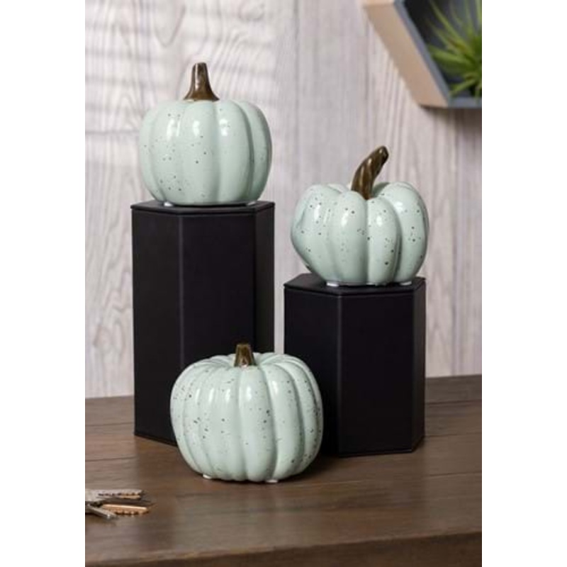 Set of Three 4-Inch Mint Speckle Pumpkins Decoration Standard