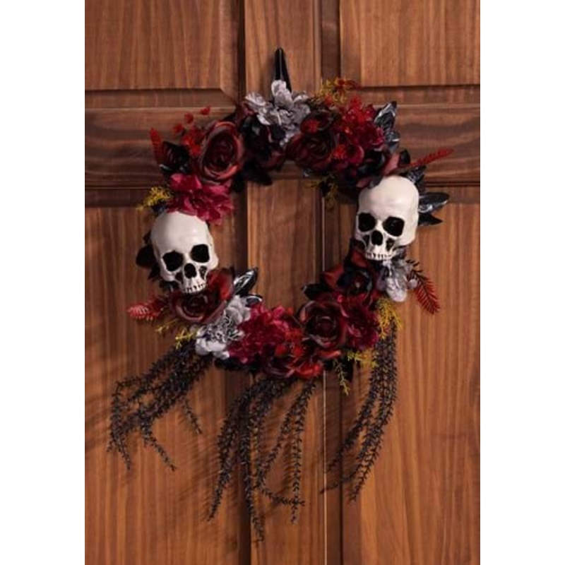 Skulls & Red Roses Halloween Wreath Decoration Standard