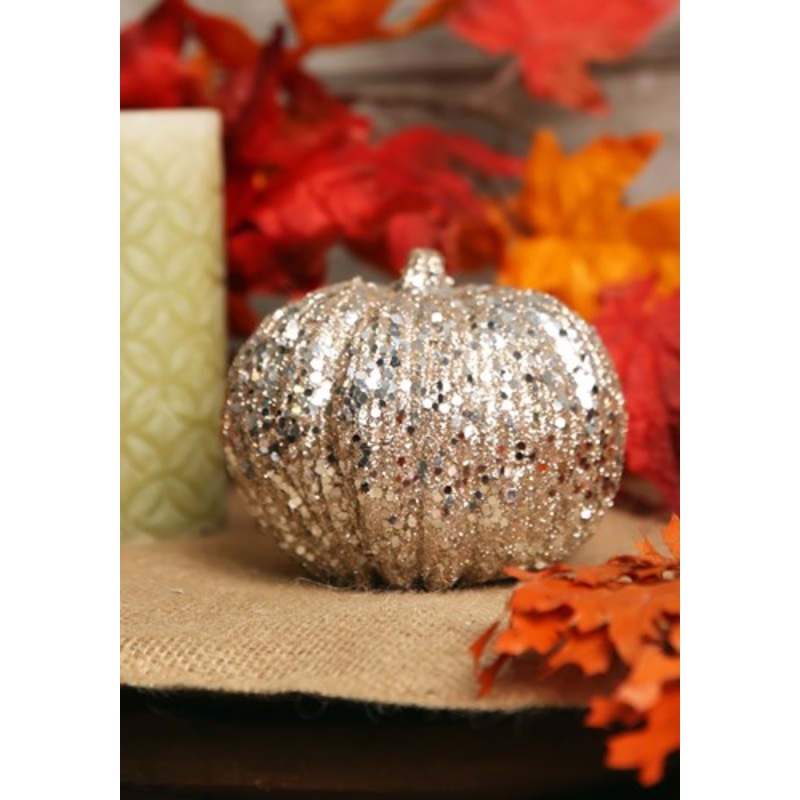 4.5 Inch Short Champagne Glitter Pumpkin Halloween Decoration Standard