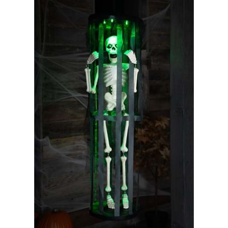 40" Activated LED & Sound Shaking Skeleton in Cage Halloween Decoration Standard