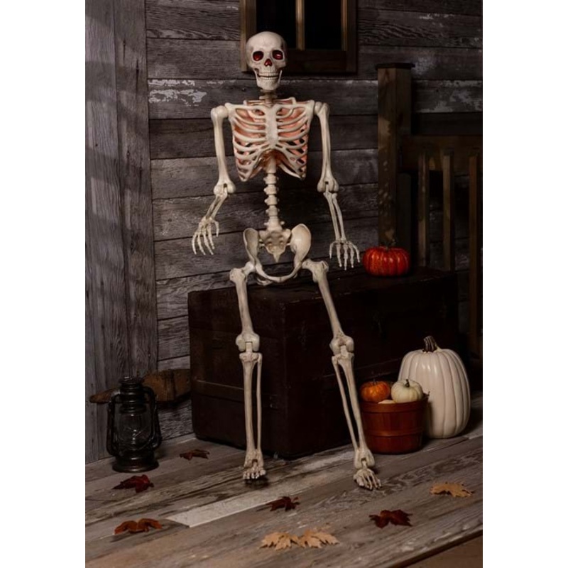 5 Foot Red Light Up Face and Chest Poseable Skeleton Halloween Decoration Standard