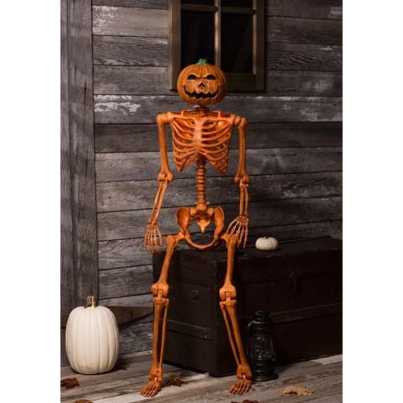 5FT Orange Skeleton with Pumpkin Head Halloween Decoration Standard