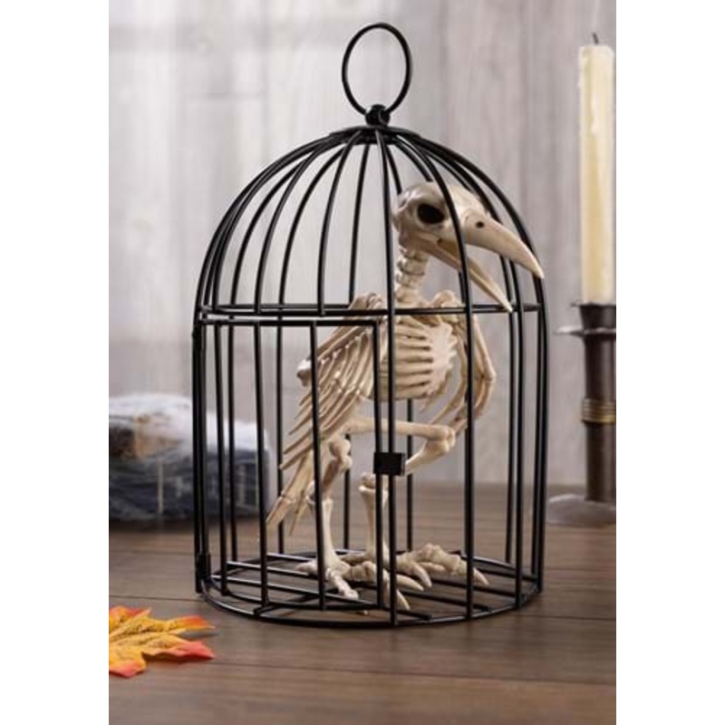 9.5" Skeleton Raven in Cage Decoration Standard