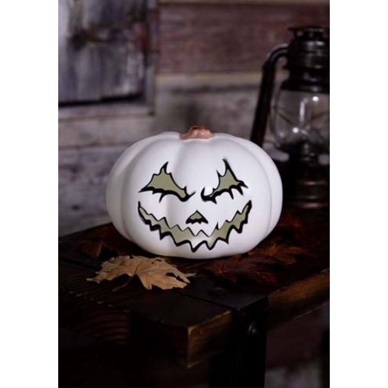 9-Inch Light Up White Spooky Pumpkin Decoration Standard