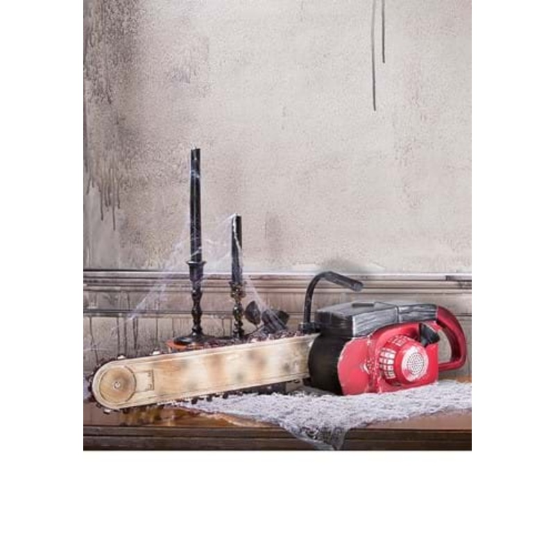 22-Inch Red Rusted Finish Chainsaw Animated Decoration Standard