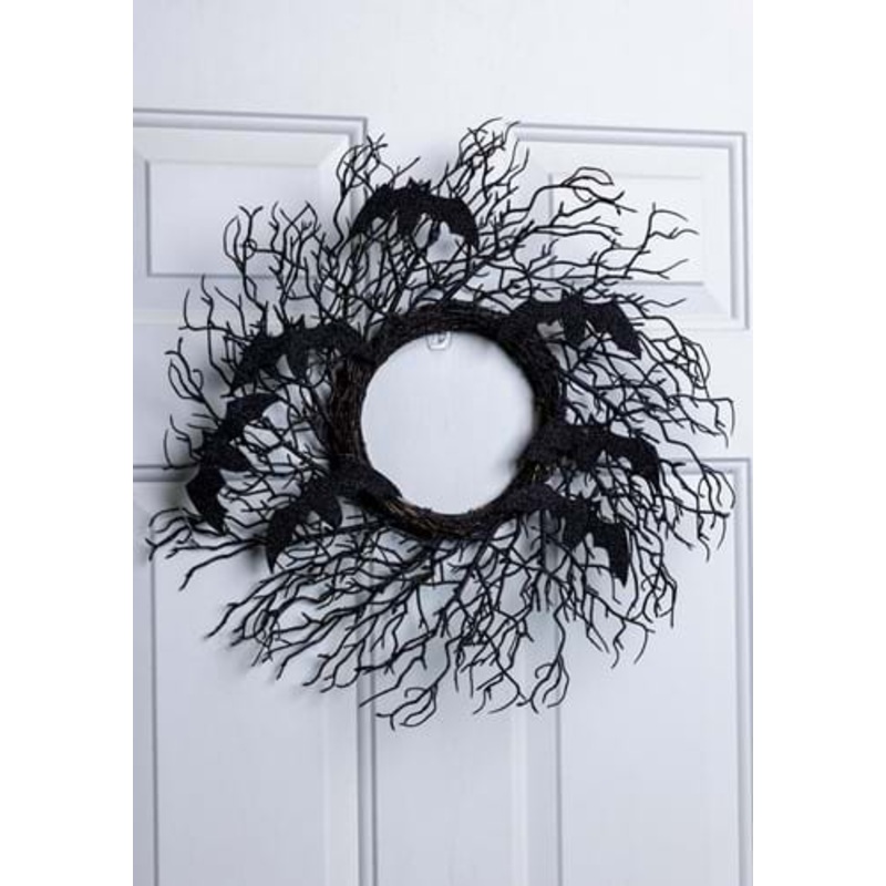 Spooky Black Bat Halloween Wreath Decoration