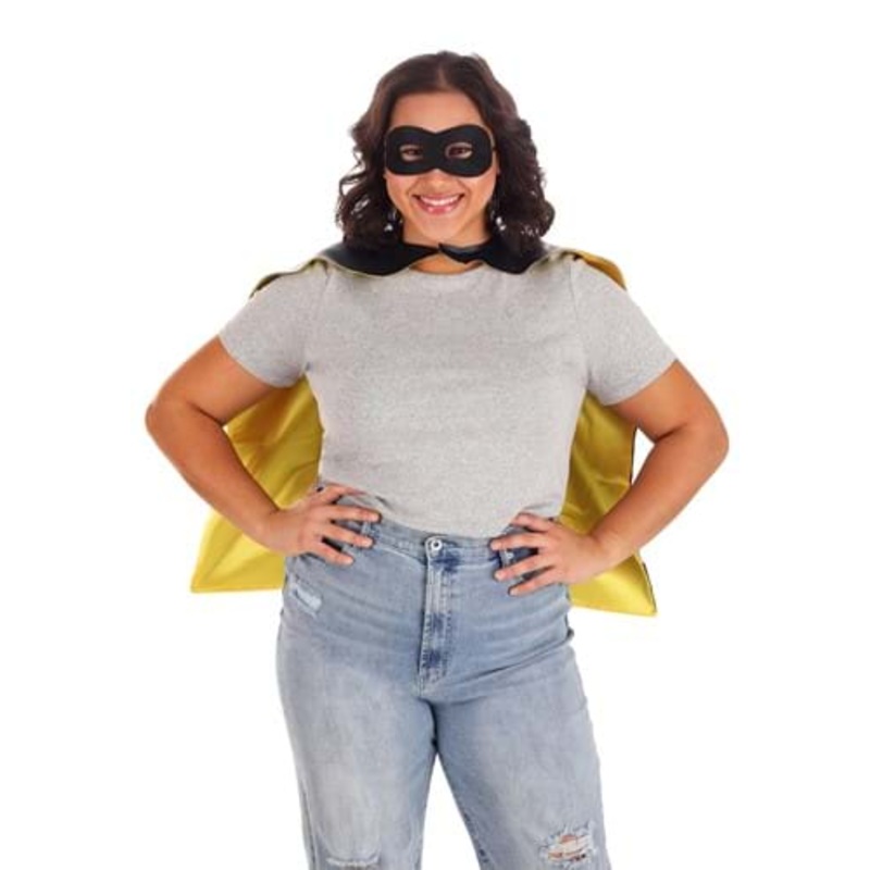 Superhero Black and Yellow Adult Costume Cape Set