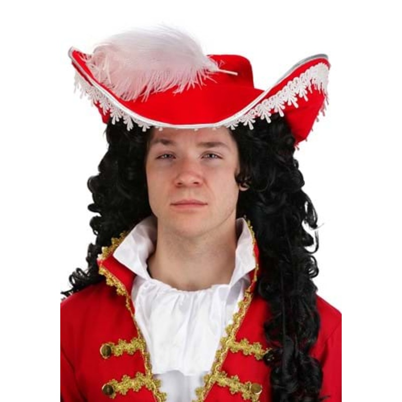 Adult Red Pirate Costume Hat with Feather