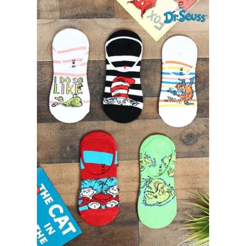 Dr. Seuss Adult No Show Sock Set 5 Pairs Standard
