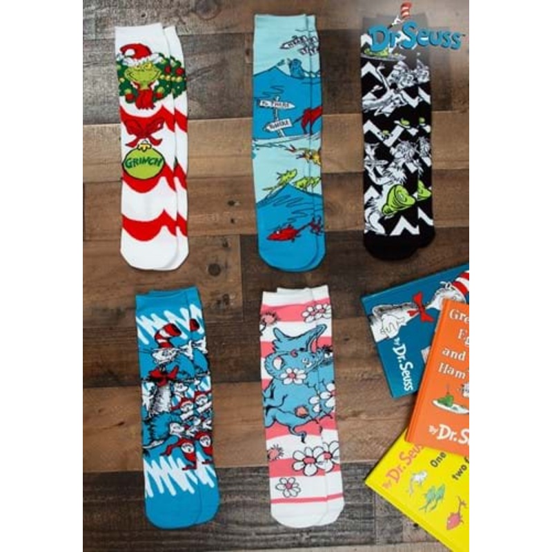 Dr. Seuss Pattern Crew Sock Set for Adults Standard