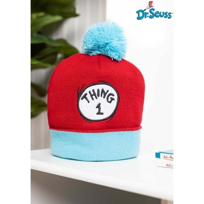 Dr. Seuss Thing 1 Pom Pom Beanie Standard