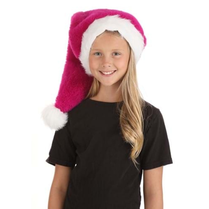 Furry Pink Santa Hat Standard