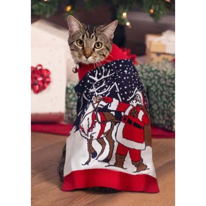 Santa and Reindeer Pet Sweater XS
