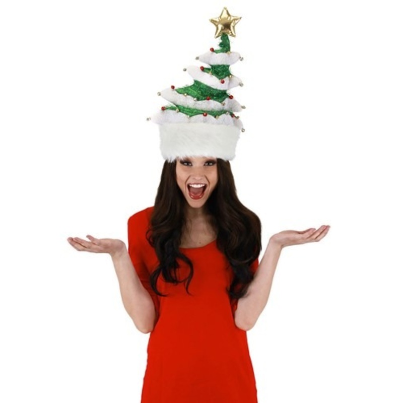 Springy White Christmas Tree Plush Costume Hat Standard
