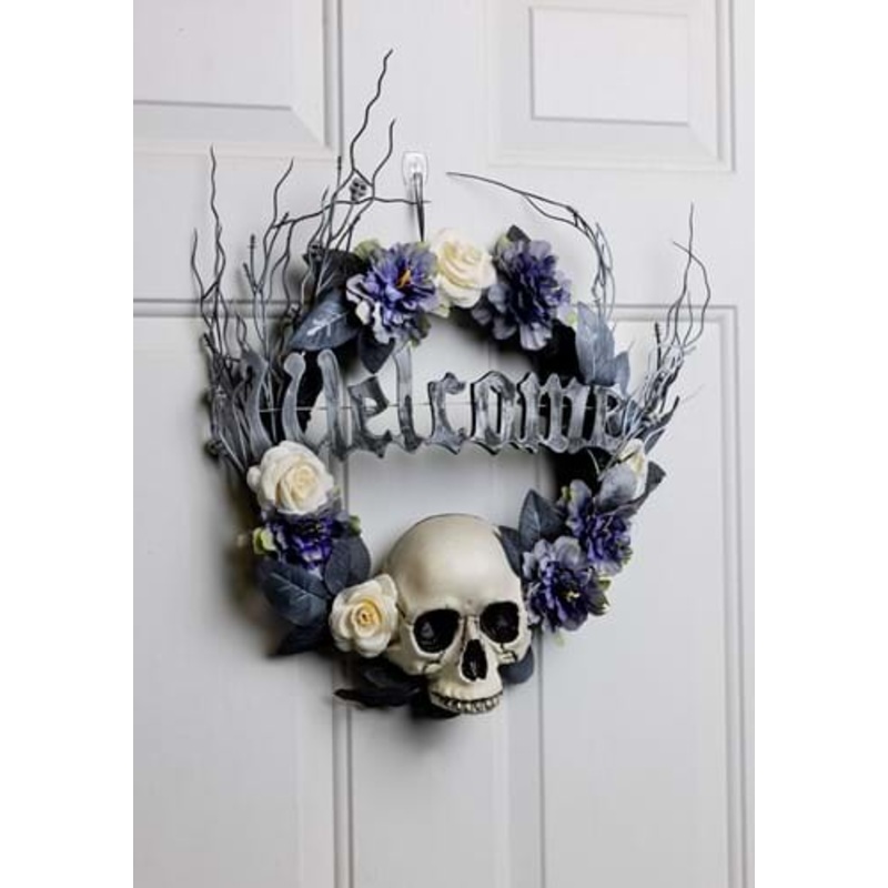 16-Inch Welcome Skull Halloween Wreath Decoration Standard